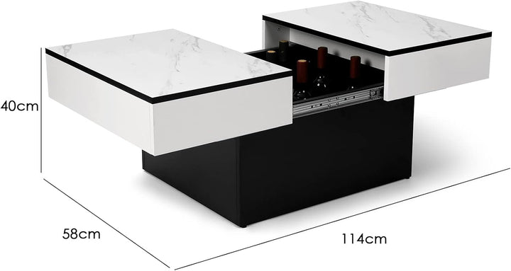 VOWNER Couchtisch, Moderner Couchtisch, Ausziehbarer Schreibtisch, Wohnzimmertisch mit 2 Stauräume,