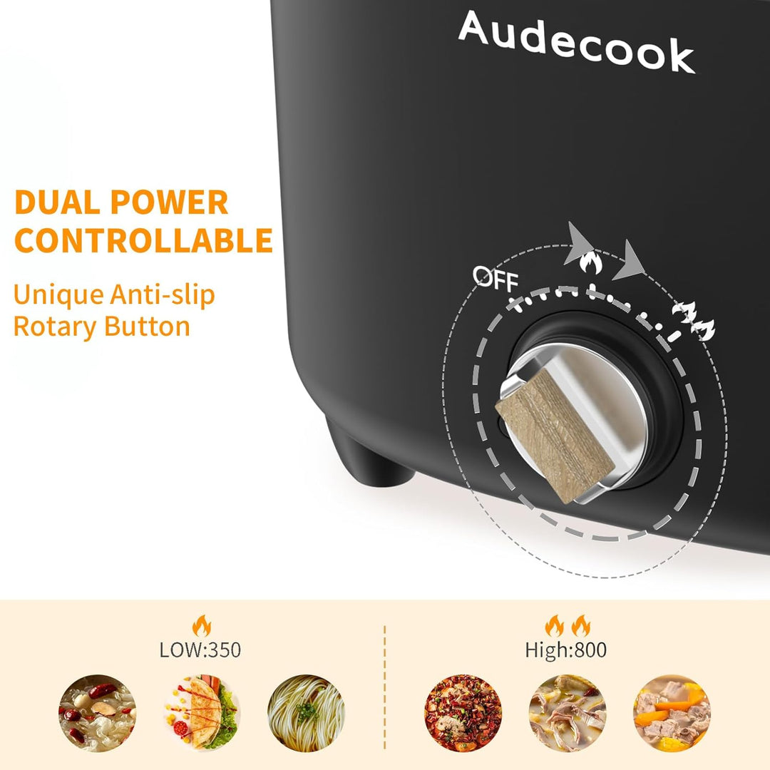 Audecook Elektrischer Hot Pot, 2.5L Tragbare Antihaft Multikocher, Antihaftbeschichtung mit Wabentex