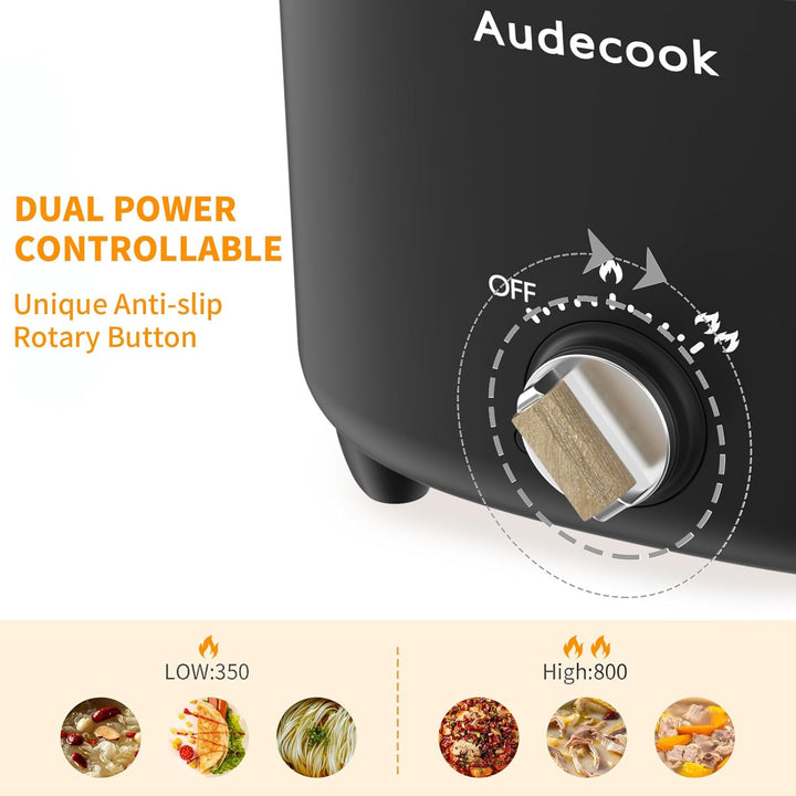 Audecook Elektrischer Hot Pot, 2.5L Tragbare Antihaft Multikocher, Antihaftbeschichtung mit Wabentex