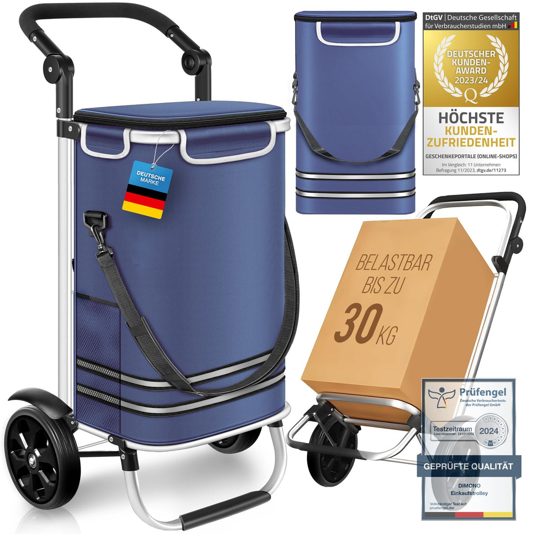 Dimono® Einkaufstrolley Rolltex Klappbarer 3 in1 Trolley zum Einkaufen; 56 Liter inkl. Kühlfach; Tra