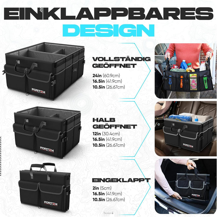 FORTEM Kofferraum Organizer, Kofferraumtasche, Zusammenklappbarer Auto Organizer Kofferraum mit Fäch