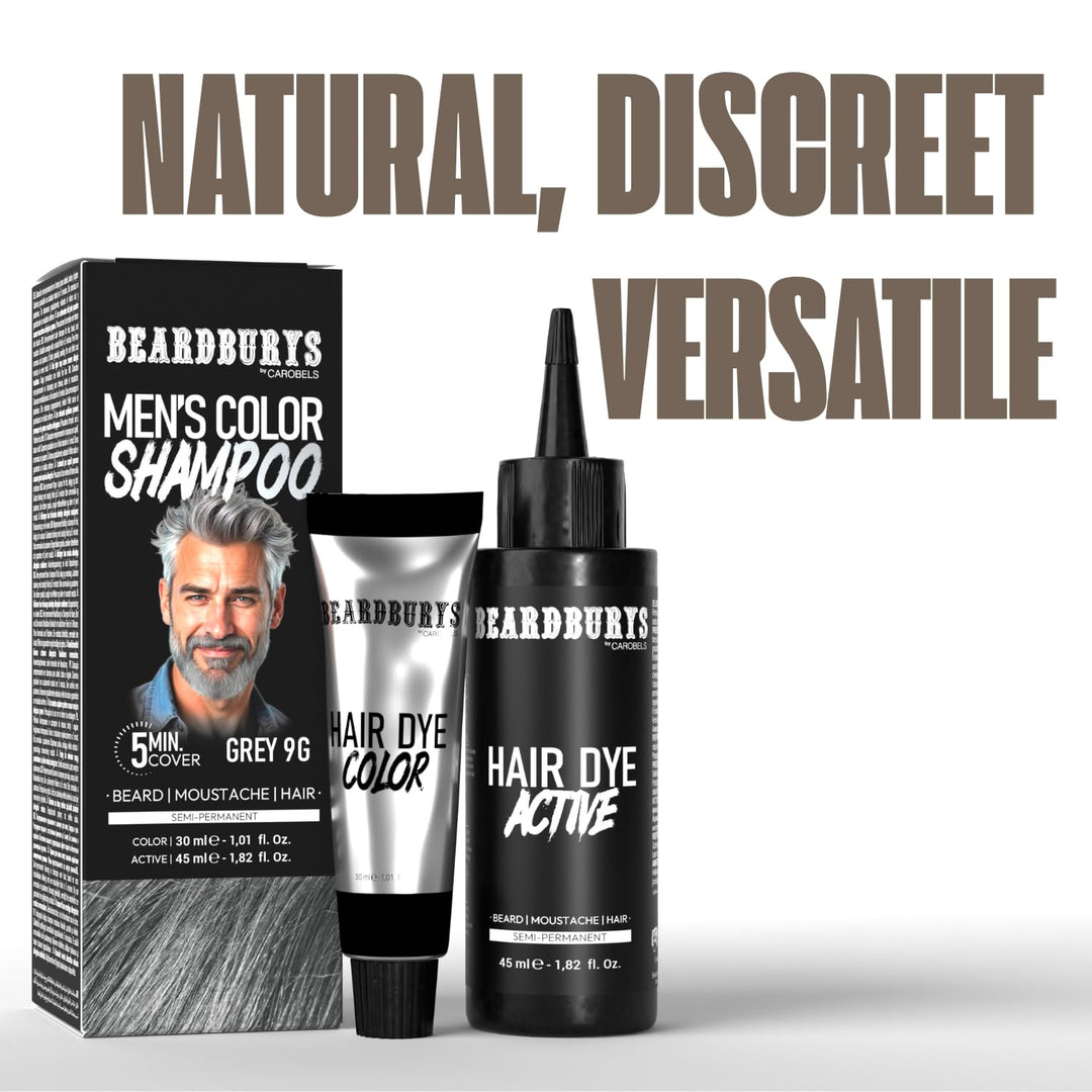 Beardburys Farbshampoo für Bart und Schnurrbart Grau 9G – Semipermanente Haarfarbe für Herren – 5 Mi