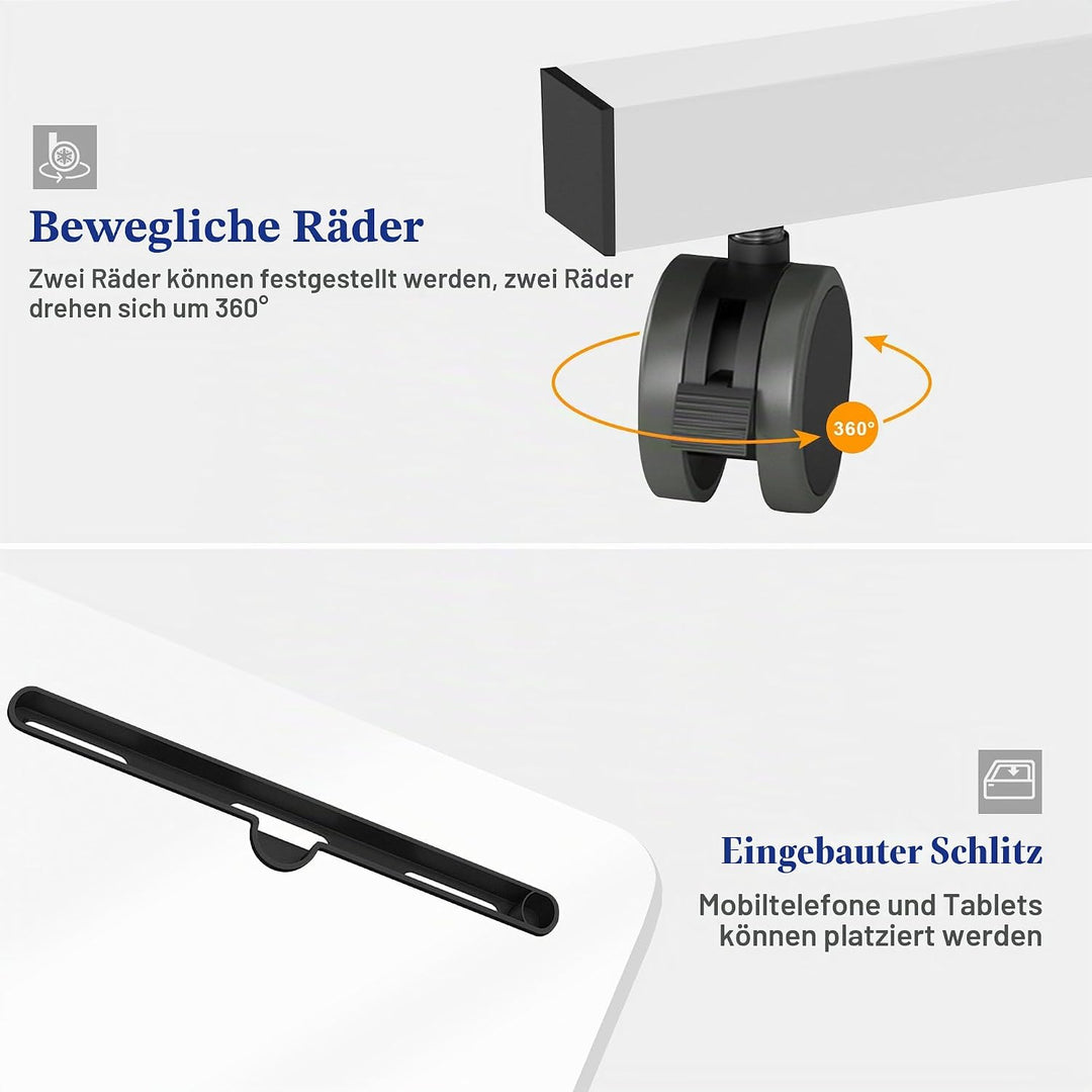 soges Computertisch Laptoptisch höhenverstellbar PC-Tisch mit Rollen, Oberfläche mit Einschnitt als