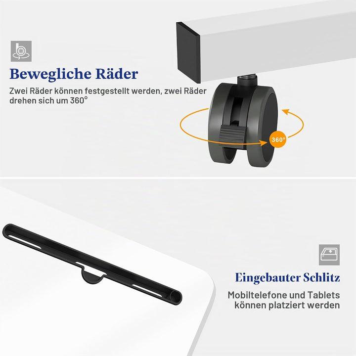 soges Computertisch Laptoptisch höhenverstellbar PC-Tisch mit Rollen, Oberfläche mit Einschnitt als