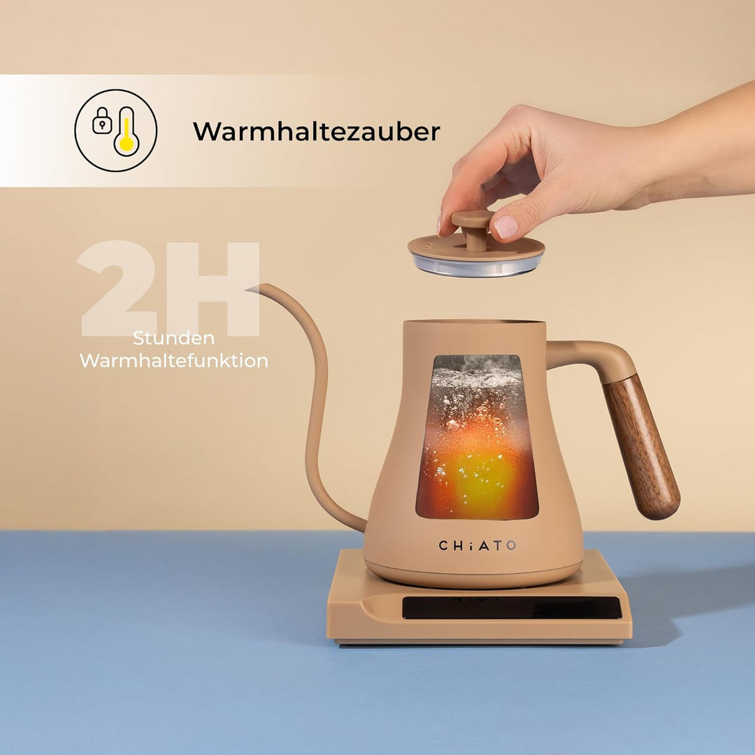 flowPLAY Schwanenhals Wasserkocher 0,6L – Gooseneck Kettle Elektrisch für Pour Over Kaffee, Barista