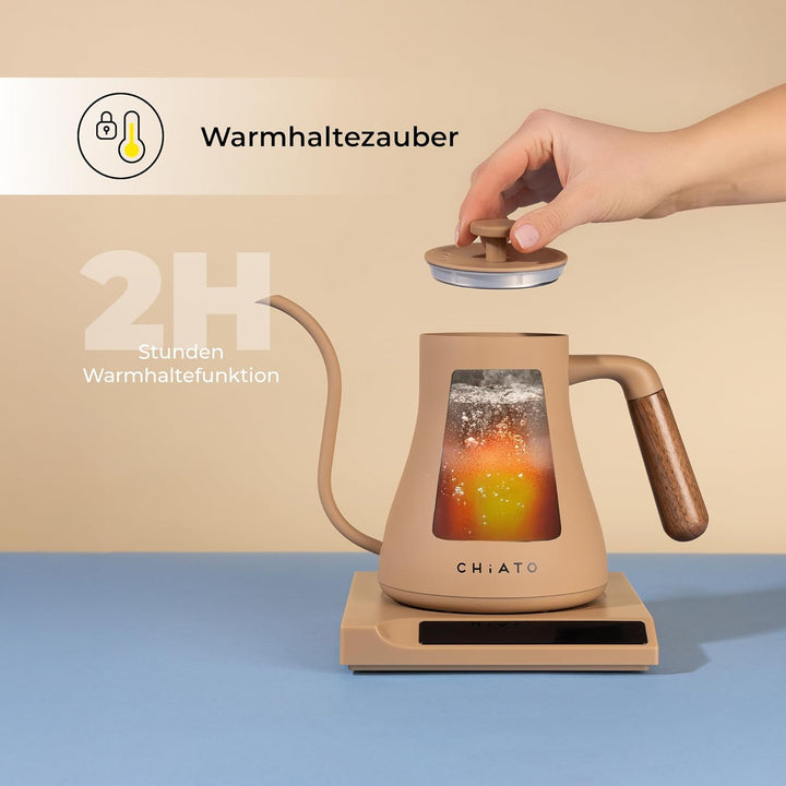 flowPLAY Schwanenhals Wasserkocher 0,6L – Gooseneck Kettle Elektrisch für Pour Over Kaffee, Barista