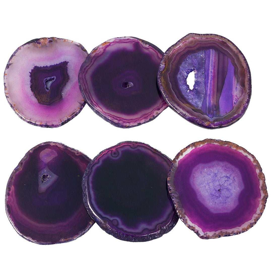 mookaitedecor 12 Stück Natürliche Geode Achat Scheiben, Rund poliert Achat Edelsteine Namen Karten f
