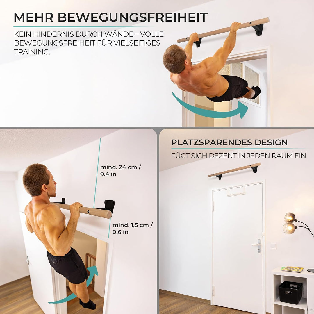 Pullup &amp; Dip Holz Klimmzugstange Wand - Buchenholz Klimmzugstange zur Wandmontage über Türrahmen, 40