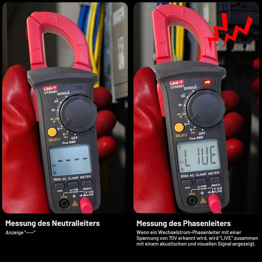 Strommesszange, UNI-T UT200B+ Stromzange AC Strom True RMS Strommessgerät Auto Ranging mit LIVE-Drah