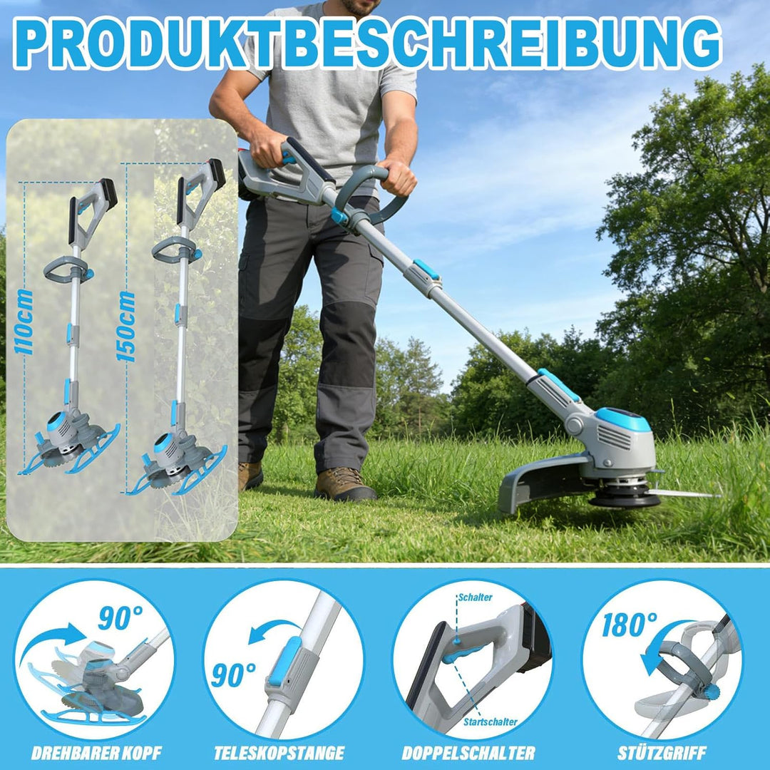Akku Rasentrimmer für Makita-Akkus, 2 in 1 Rasentrimmer mit 2 x 4.0Ah Akku | 21V Akku Freischneider/