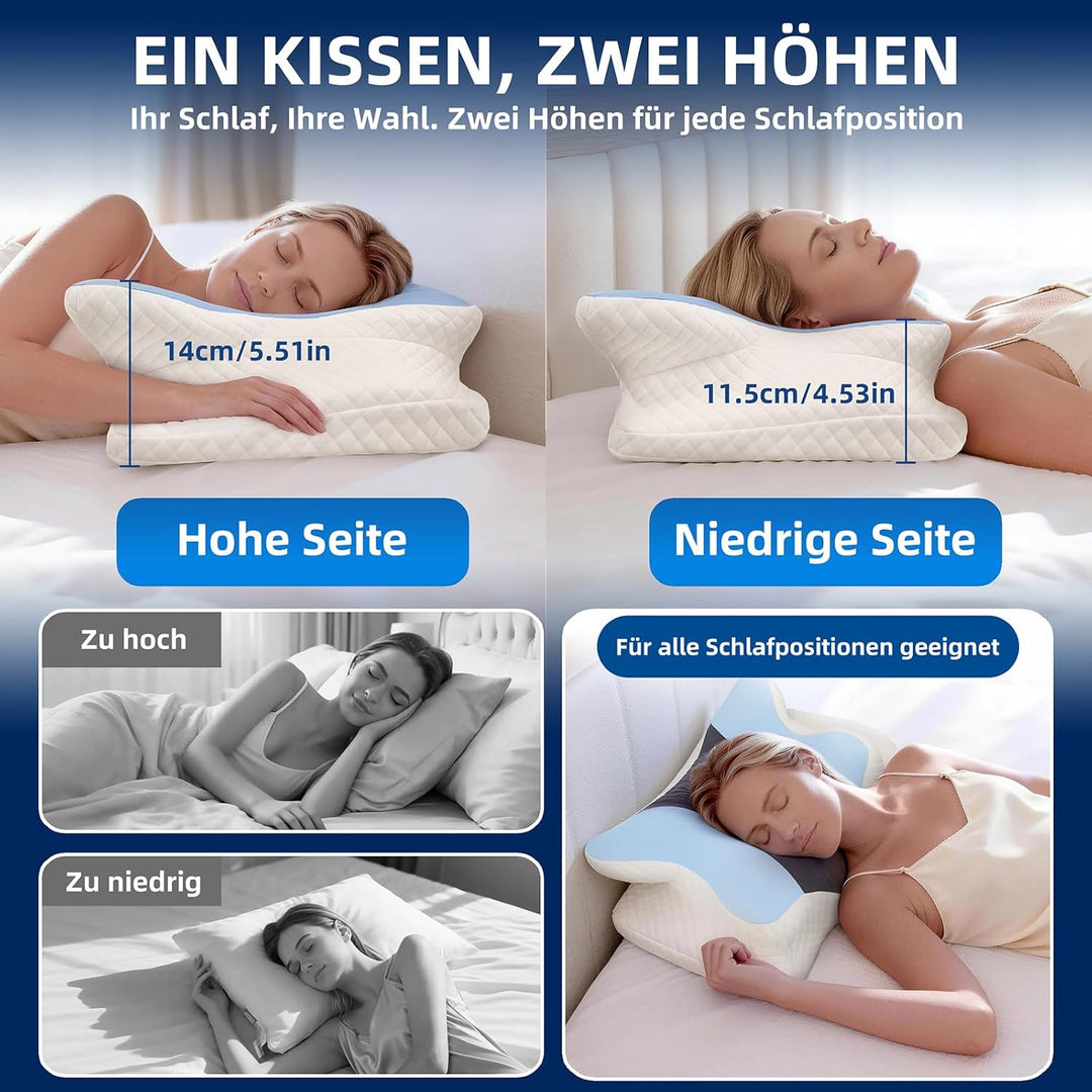 Nackenkissen Kopfkissen Mit Memory Foam - Orthopädische Schmetterlingsform Für Seitenschläfer, Abneh
