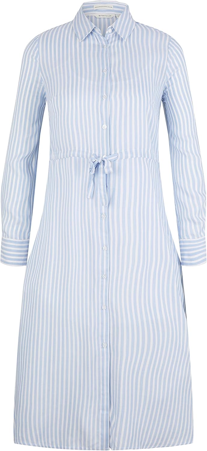 TOM TAILOR Damen Blusenkleid mit Streifen 34 31403 - Blue White Thin Stripe, 34 31403 - Blue White T