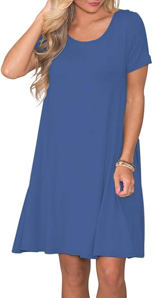 AUSELILY Damen Kleider Sommer Kurzarm Shirtkleider Kurz Sommerkleider Leicht Freizeitkleid mit Tasch