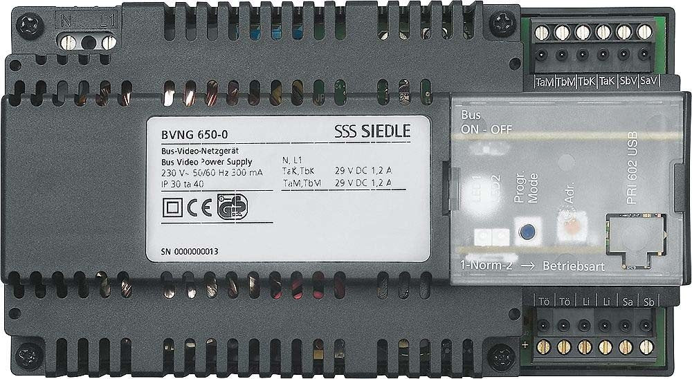 Siedle Bus-Video-Netzgerät REG 230 V AC/29 V DC BVNG 650-0 DE, 2544256, Schwarz