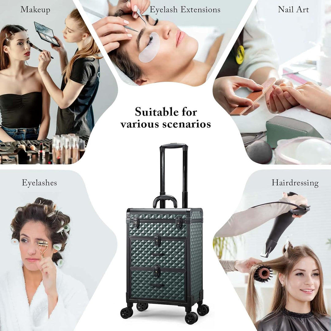Kosmetik Trolley mit 2 Schubladen Friseurkoffer Gross Kosmetikkoffer Ngaelkoffer Make up Koffer mit