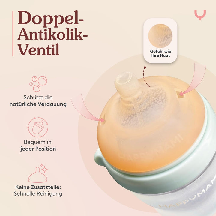 Set aus personalisierter Anti-Kolik-Silikonflasche + Sauger, anatomisches Design, mit zusätzlichem S