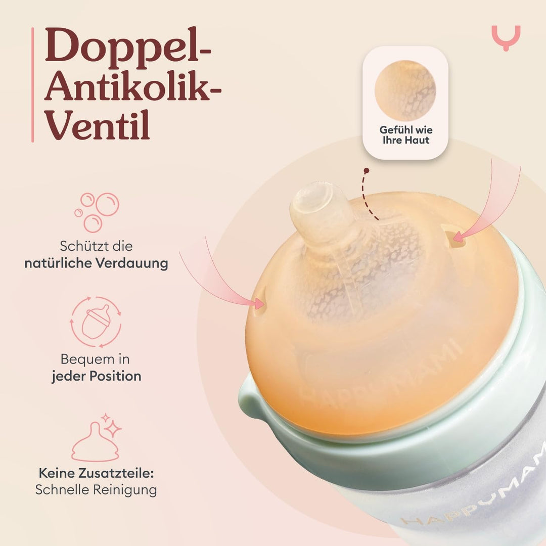 Set aus 3 personalisierbaren Babyflaschen, Sauger aus Lebensmittelecht, doppeltes Anti-Kolik-System,