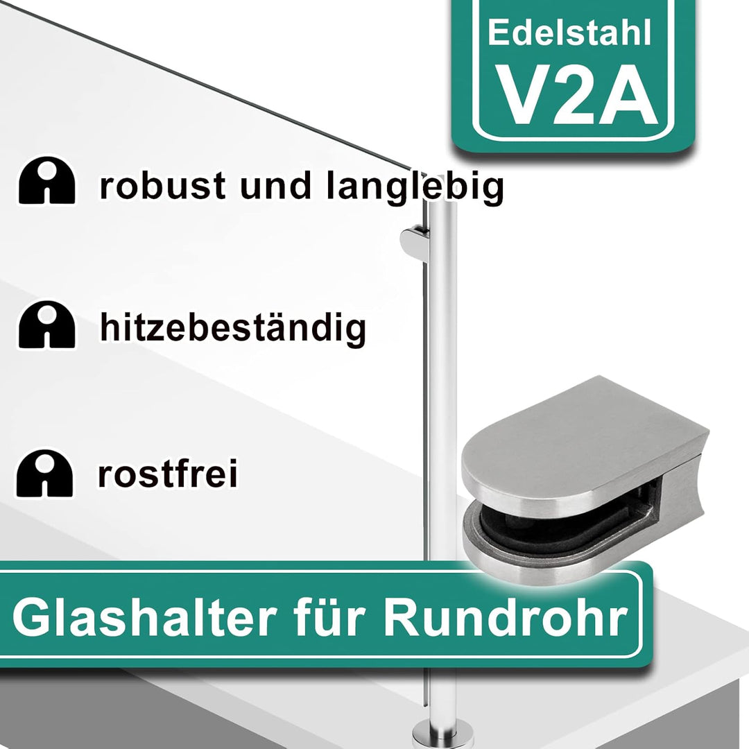 PRIOstahl Glashalter 4 Stück Glasklemmen Klemmhalter Glasplattenhalter 35 x 29 x 18 mm Anschluss: 42