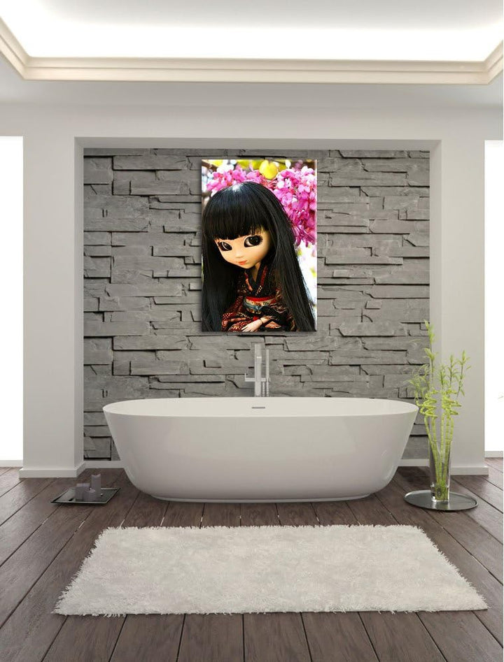 anmutige Geisha Pullip Leinwand, XXL riesige Bilder fertig gerahmt mit Keilrahmen, Kunstdruck auf Wa