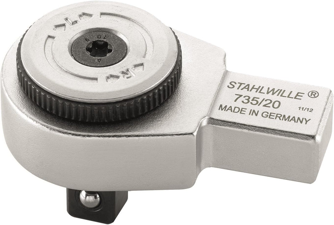 STAHLWILLE Nr. 735/20 1/2“ Feinzahn-Einsteckknarre 14x18 mm Aufnahme zum Einstecken in Drehmomentsch