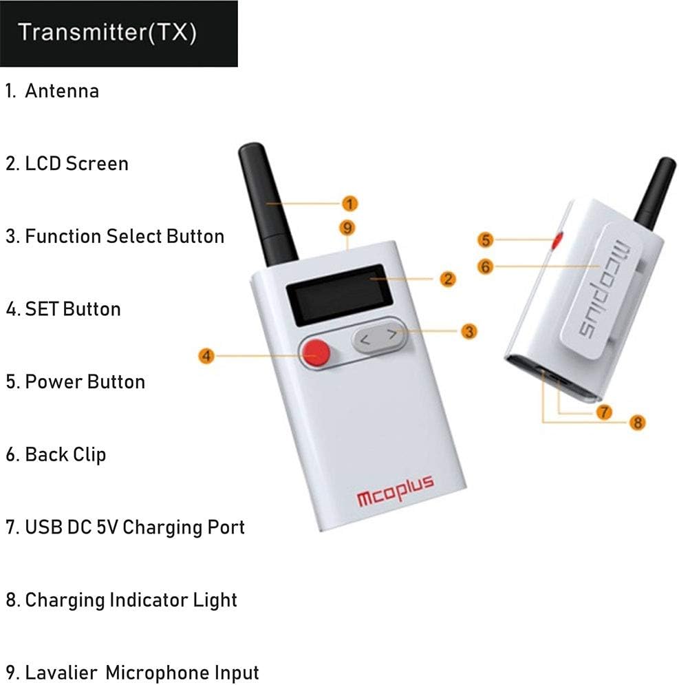 mcoplus UHF-WMU48 (GA) Lavalier Mikrofon Wireless, 48-Channel UHF Kabellos Ansteckmikrofon System, L
