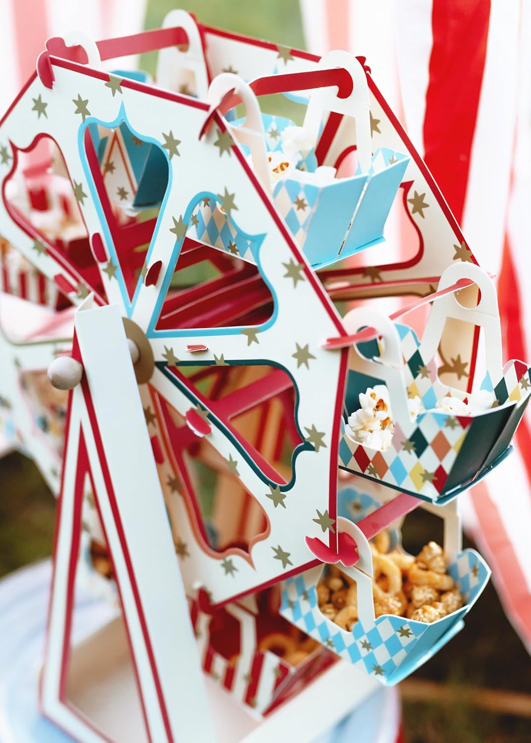 PartyDeco Aufsteller Riesenrad 48x50cm - drehbarer Snackständer mit 8 Kabinen - Karussell Dekostände