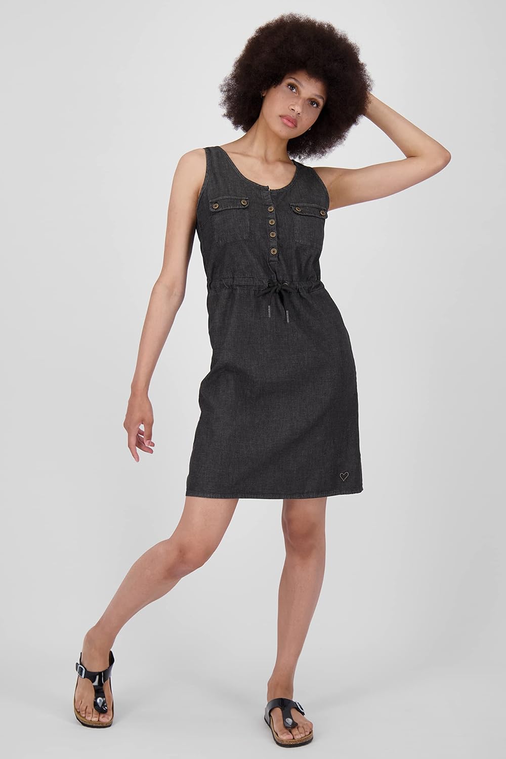 ALIFE and Kickin DorisAK DNM Dress Damen Sommerkleid, Jeanskleid, Kleid S Black Denim, S Black Denim