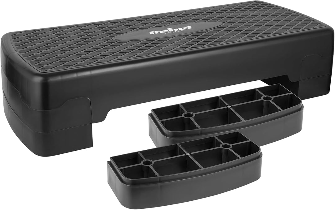 Rebel Electro Step für Aerobic Fitness 3 Stufen 68cm Stepper Podest Treppe Schwarz