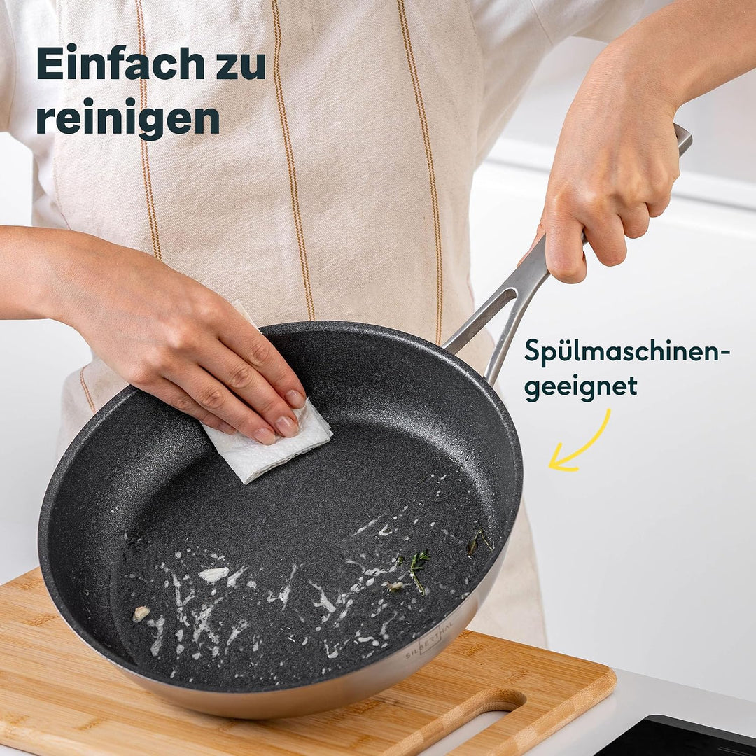 SILBERTHAL Bratpfannen Set 3 teilig - Edelstahlpfanne Beschichtet - 20, 24 und 28 cm - Induktionsgee