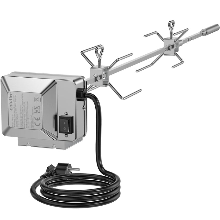 Onlyfire BRK-6034 Edelstahl Grill Drehspiess komplettes Set, Rotisserie Einsatz für Weber Genesis II