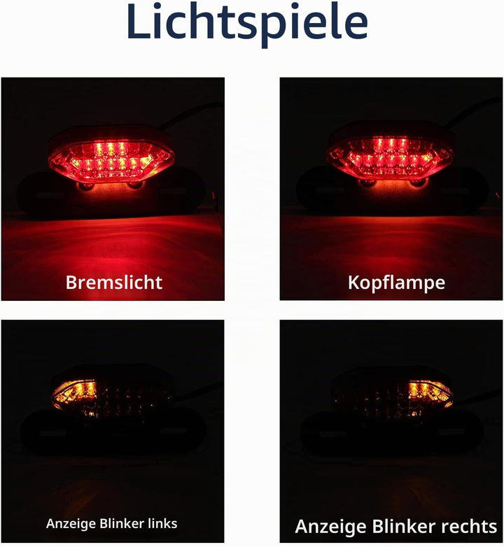 JMTBNO Motorrad 20 LED Rücklicht Bremslicht Blinker Kennzeichenbeleuchtung mit Halterung E-geprüft U