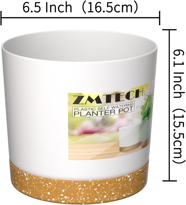 ZMTECH 16,5 cm Blumentöpfe, Selbstbewässernder Kunststoff-Übertopf mit Drainageloch und Untersetzer,