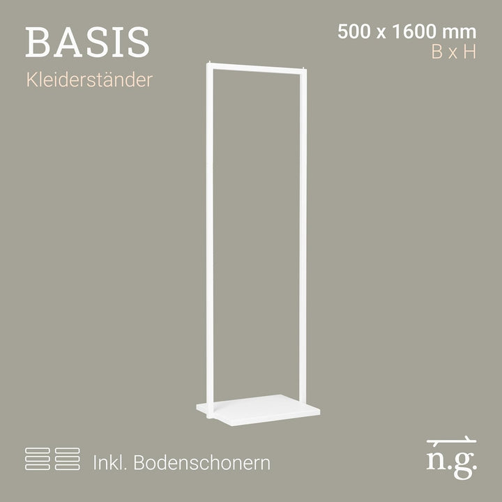 Natural Goods Berlin Kleiderständer BASIS (Weiss, 50 cm) - Kleiderstange aus stabilem Metall - Freis