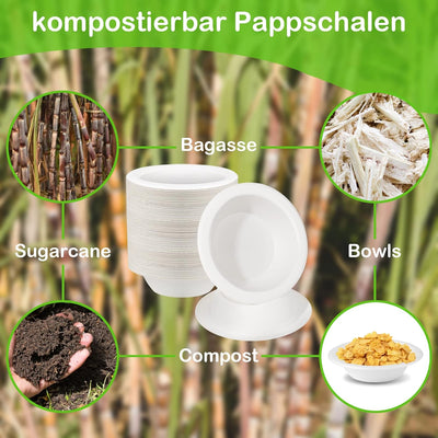 greensight 50 Stück Pappschalen Einweg Suppenschalen 350ML aus Zuckerrohr Einweggeschirr Suppentelle