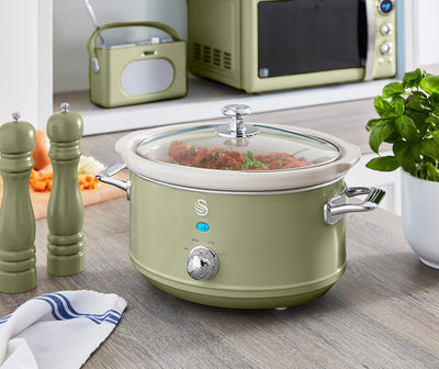 Swan Retro SF17021GNEU Slow Cooker 3,5L Abnehmbarer Kochbehälter, PFOA- und PTFE-freier Keramischer