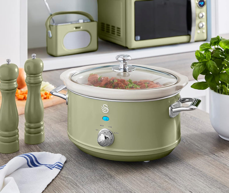 Swan Retro SF17021GNEU Slow Cooker 3,5L Abnehmbarer Kochbehälter, PFOA- und PTFE-freier Keramischer