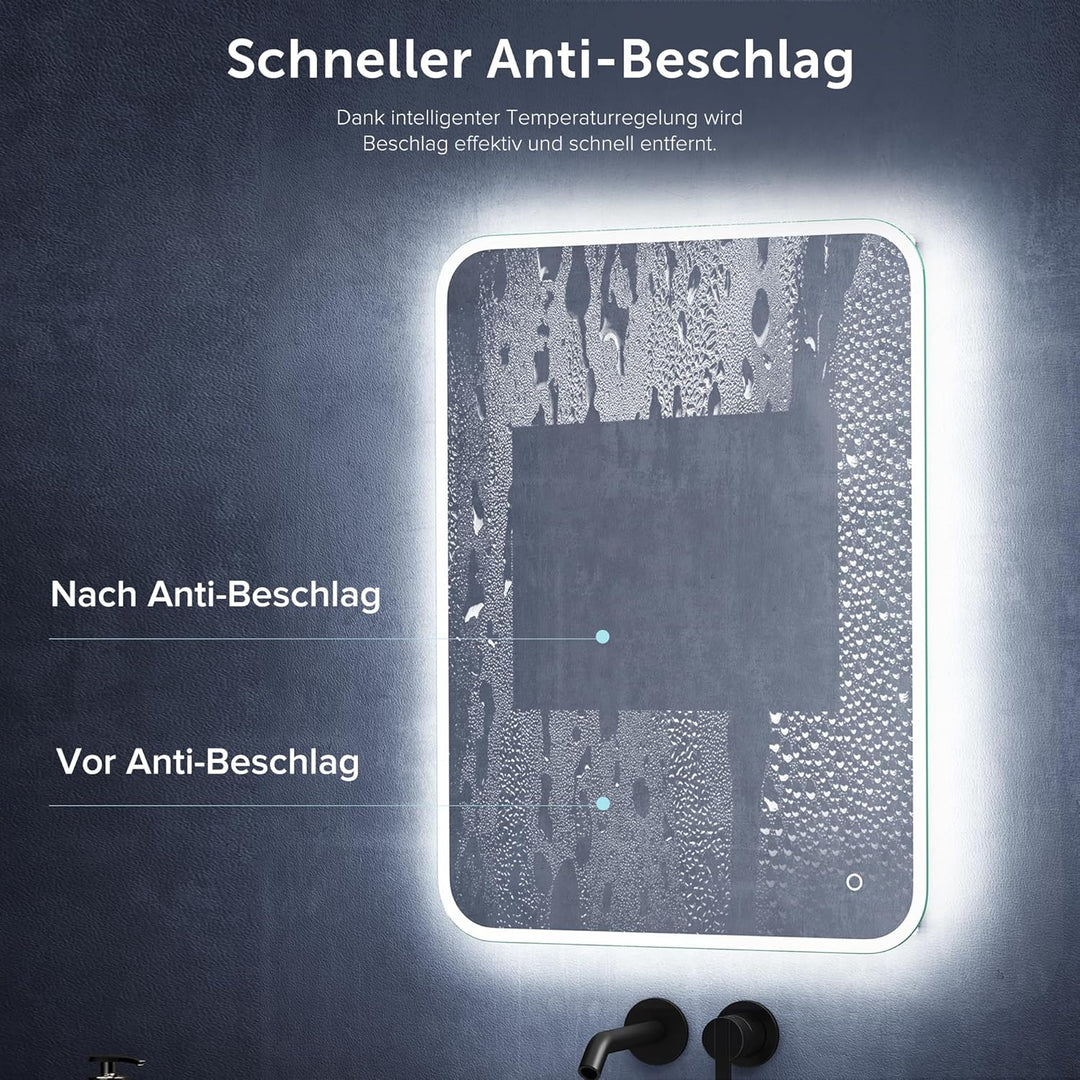 Mai & Mai Badspiegel mit LED Beleuchtung Wandspiegel 50x70cm Bad-Spiegel mit Touchschalter, Beschlag
