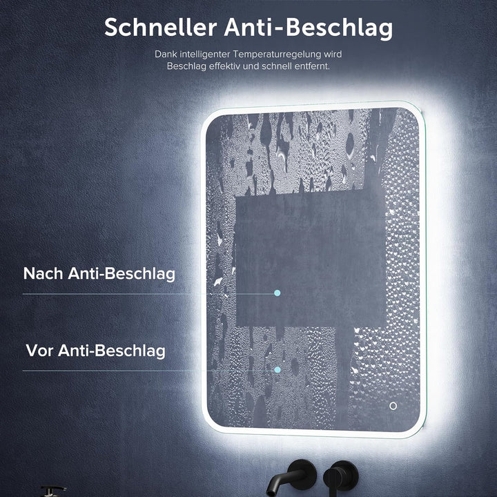 Mai & Mai Badspiegel mit LED Beleuchtung Wandspiegel 50x70cm Bad-Spiegel mit Touchschalter, Beschlag