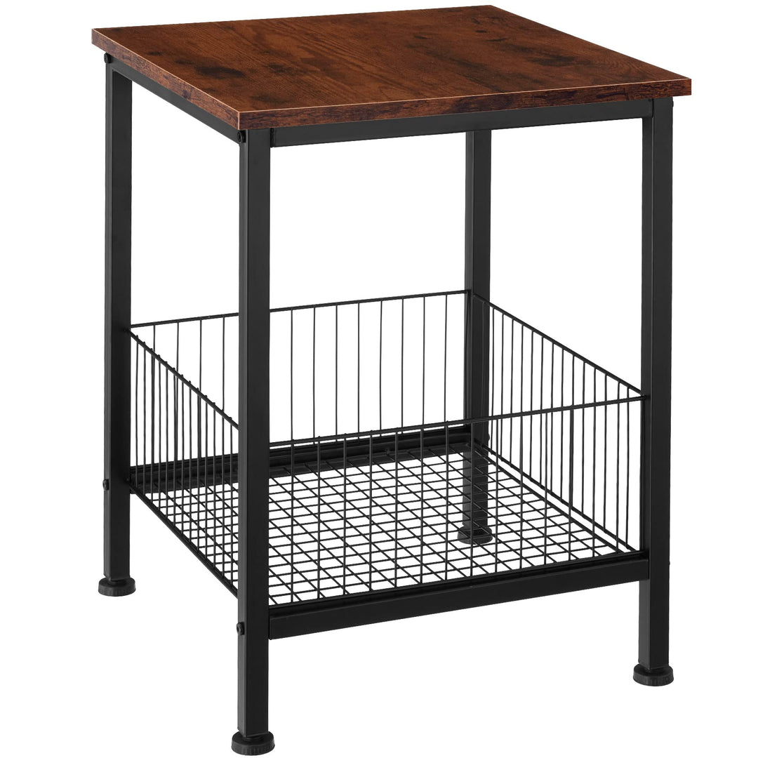 tectake Beistelltisch mit Gitterkorb, Nachttisch im Industrie-Design, 40 x 40 x 55,5 cm, 2 Ebenen, f