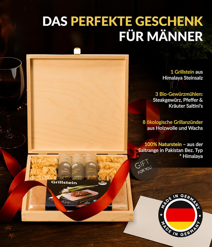 Landkaufhaus Mayer® Grillset Geschenk – 1 Grillstein aus Steinsalz aus der Saltrange in Pakistan Bez