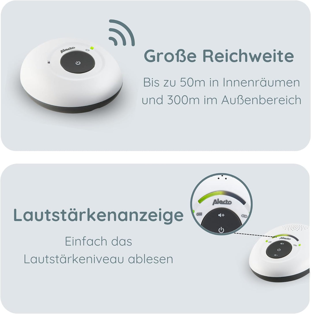 Alecto DBX-115 DECT Babyphone - Audio Babyfon mit 300m Reichweite - Baby Monitor Full ECO - Inklusiv