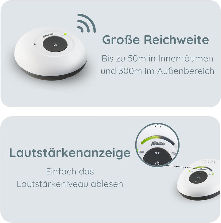 Alecto DBX-115 DECT Babyphone - Audio Babyfon mit 300m Reichweite - Baby Monitor Full ECO - Inklusiv