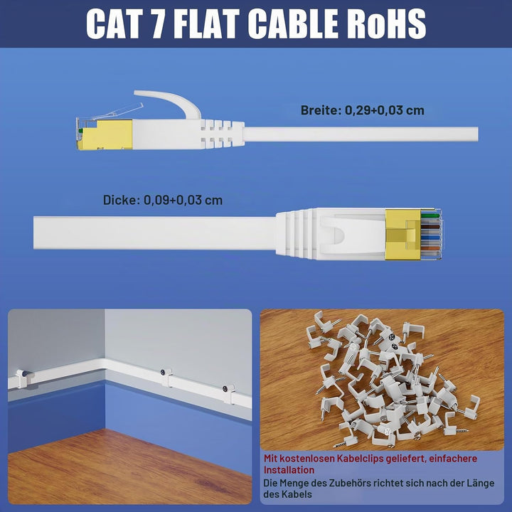 15 Meter LAN Kabel Cat 7 15m Netzwerkkabel Hochgeschwindigkeits S/FTP Schirmung Patchkabel, RJ45 Fla