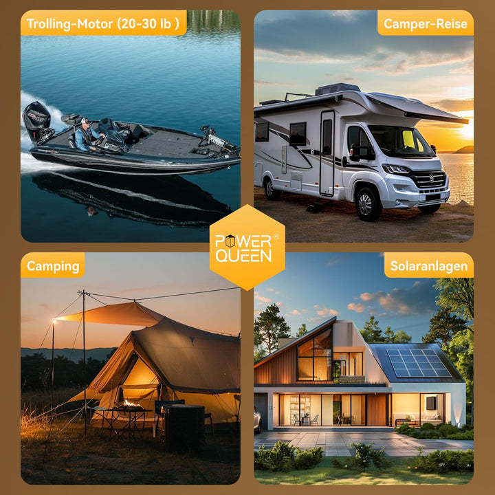 Power Queen LiFePO4 12V 50Ah Lithium Batterie, 640Wh, 4000-15000 Zyklen, 10 Jahre Lebensdauer, Ersat