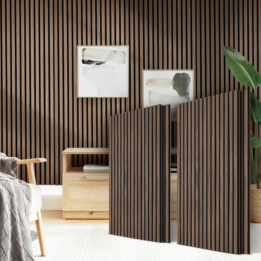 JAMELO Akustikpaneele Holz, 4 Stück 120 x 60cm - 2,88m² Wandpaneele Holz 120cm*60cm*2cm Dunkles Waln