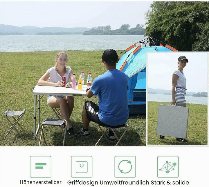 DayPlus Aluminiumklapptisch, tragbar, für Party, Garten, Grill, Campingtisch, 2 Stufen höhenverstell