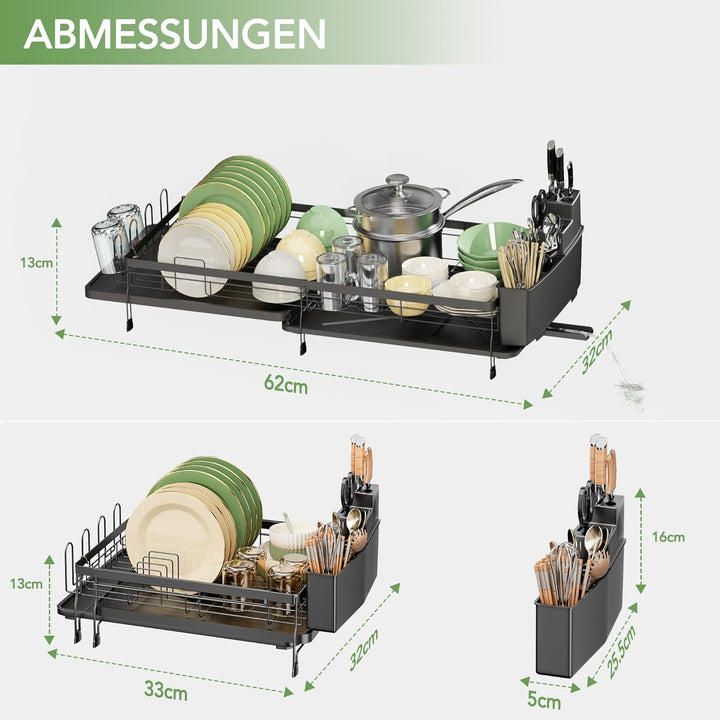 ROTTOGOON Abtropfgestell Geschirr Erweiterbares Abtropfgestell für Küchentheke Faltbares Edelstahl G