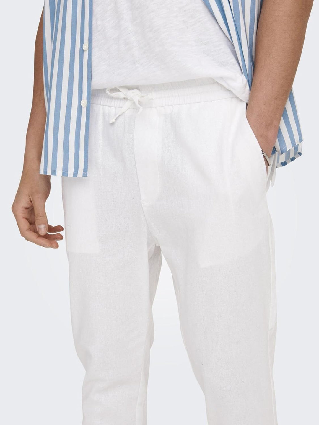 ONLY & SONS Herren Sweatpant ONSLINUS Crop LIN - Tapered Fit - XS S M L XL XXL, Bright White
