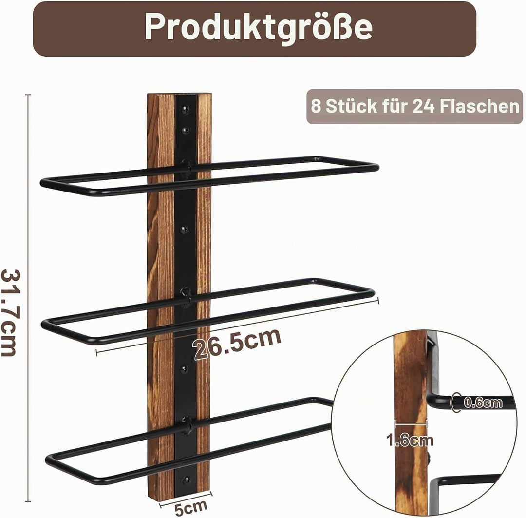 Weinregal zur Wandmontage Für 24 Weinflaschen, Flaschenhalter Flaschenregal Holz, Weinflaschenhalter