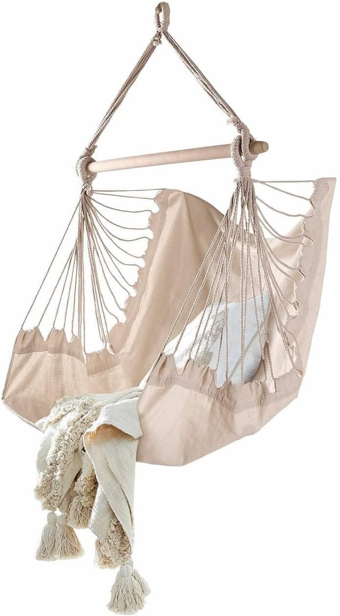 Loberon® Hängesessel Leano, Baumwolle/Polyester/Polyester, H/B ca. 130/100 cm, Creme